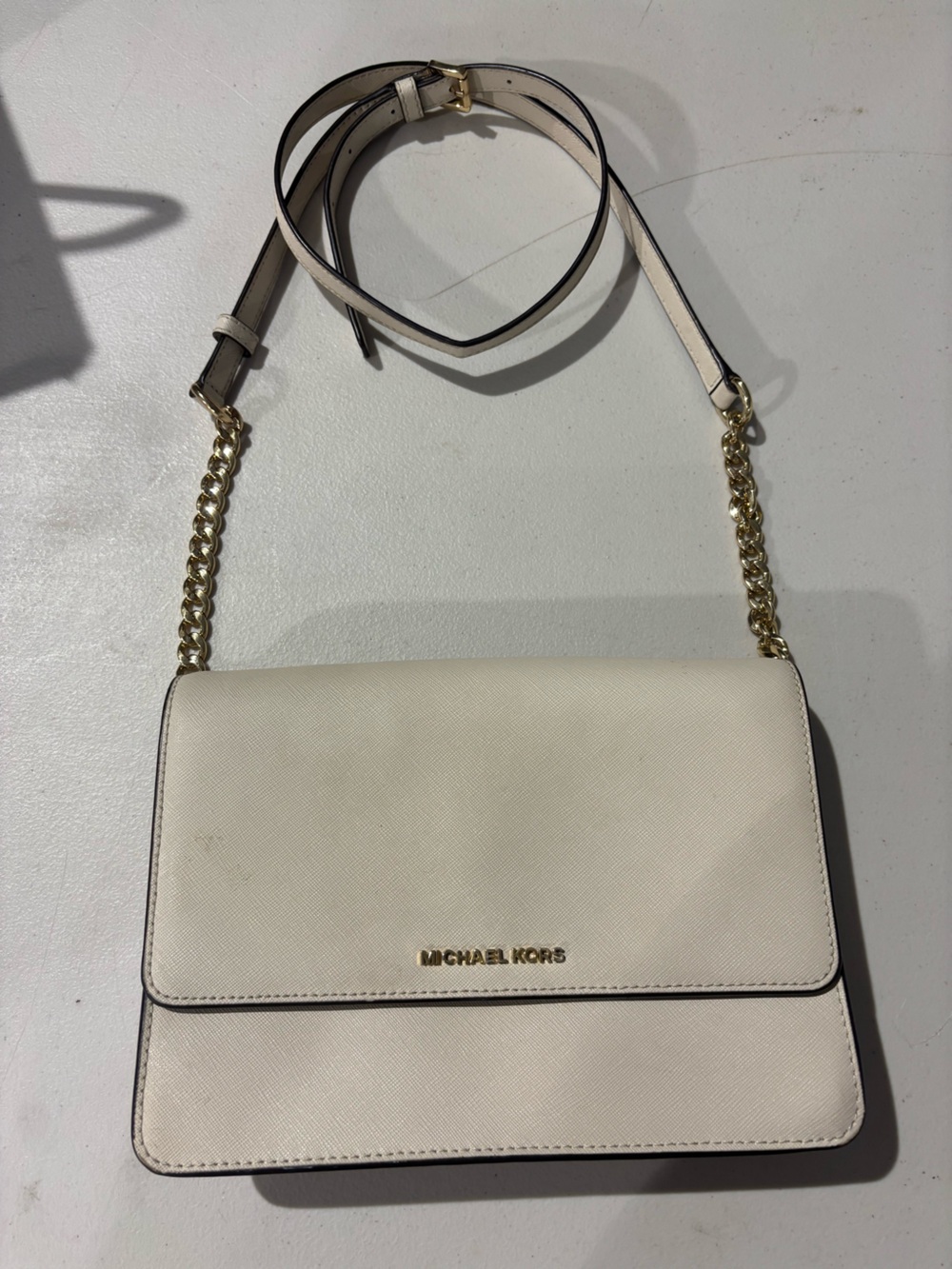 Michael Kors Cream Crossbody with Gold Chain Strap